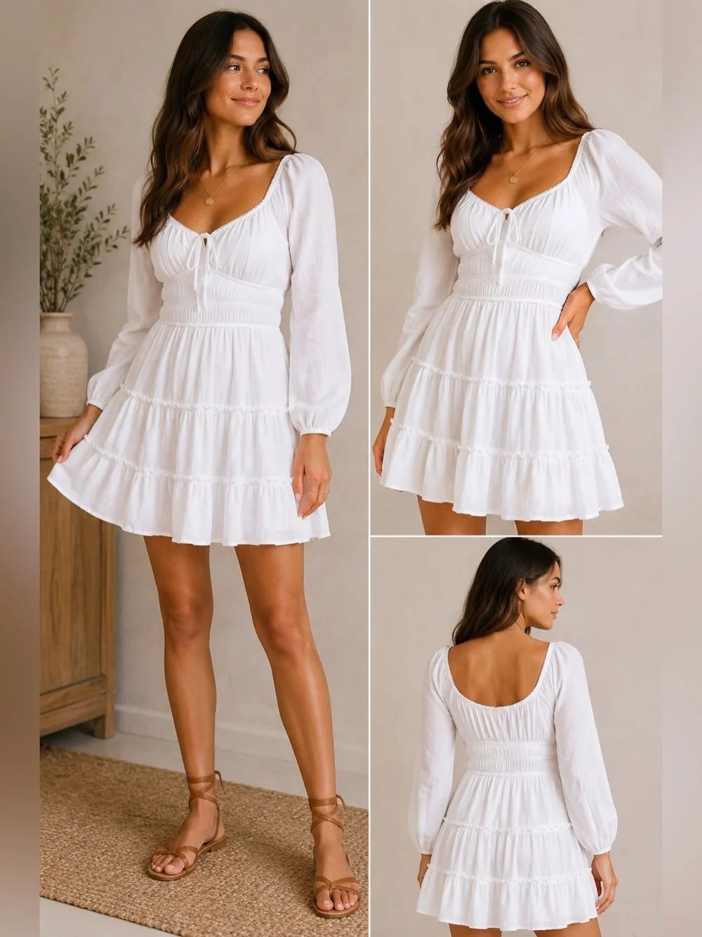 Trixxi White Tiered Renaissance Babydoll Dress Cottagecore Long Sleeve L